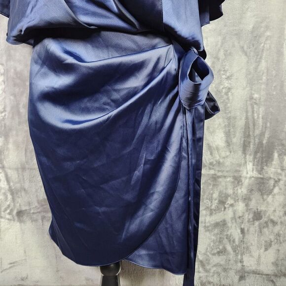 Asos Curve Dress Womens 18 Blue Faux Wrap Kimono Sleeve Open Back Sexy Party - Picture 7 of 15